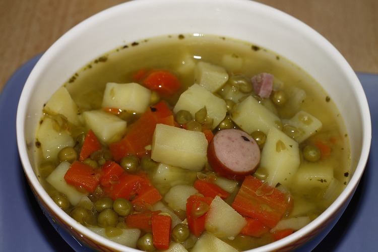 PressureCooking Recipe - Instant Pot Potato and Pea Soup with Carrots and Sausage
